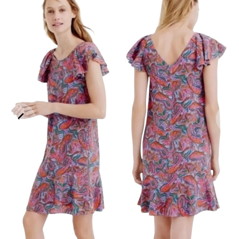J. Crew Silk Paisley Flutter Sleeve Short Shift Dress Women’s 12 - Picture 1 of 10